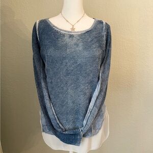 INC International Concepts Blue Knit Sweater with Cream Trim